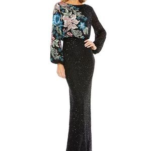 Mac Duggal Embellished Multi Color Floral Sequin Gown